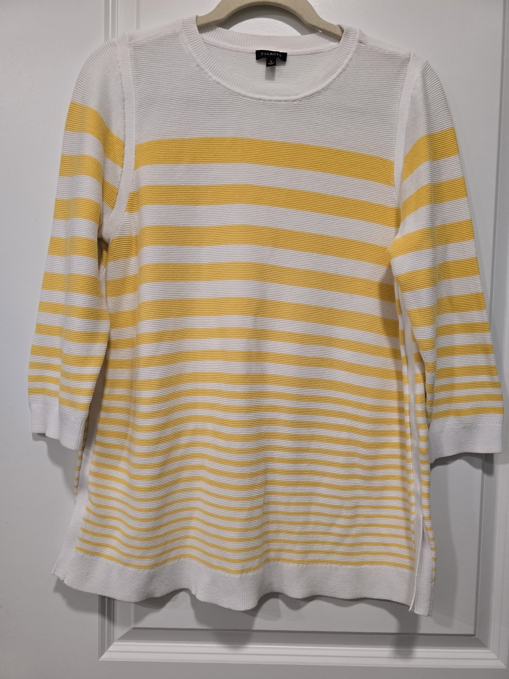 Talbots Women's Yellow & White Striped Crewneck Knit Sweater – Size L